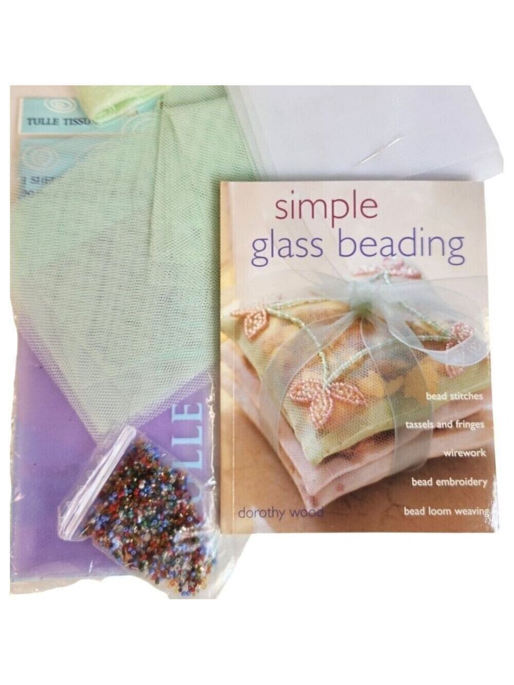 Simple Glass Beading Kit With Beads Tulle Tissue & Guide Book By Dorothy Wood